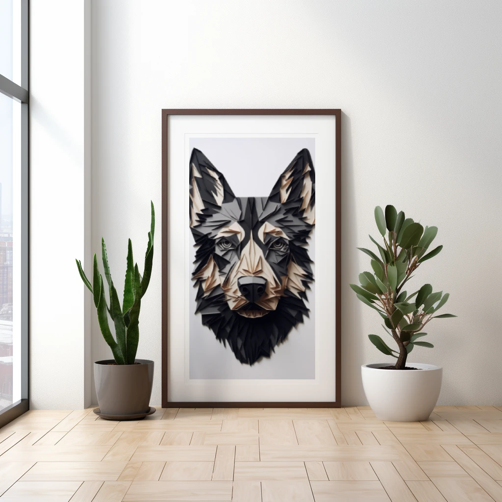 3D hond gemaakt van papier poster