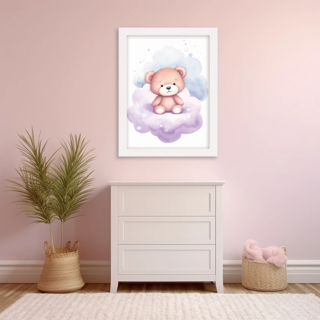 Schattige teddybeer op een wolk poster