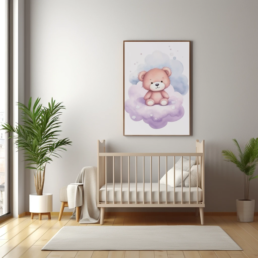 Schattige teddybeer op een wolk poster