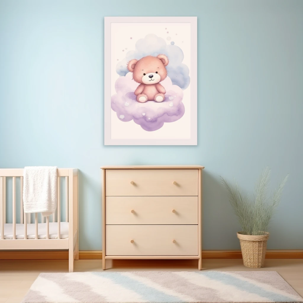 Schattige teddybeer op een wolk poster