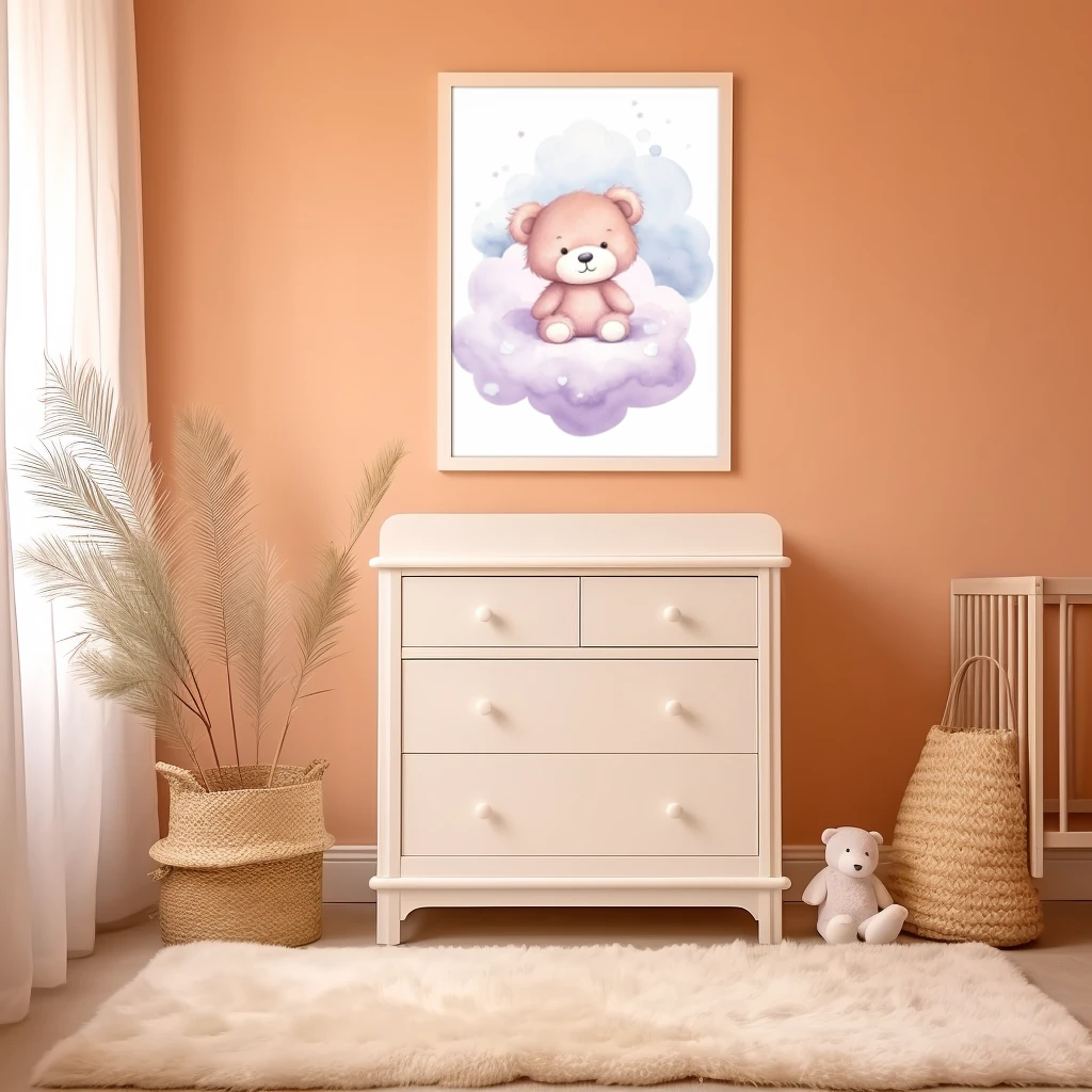 Schattige teddybeer op een wolk poster