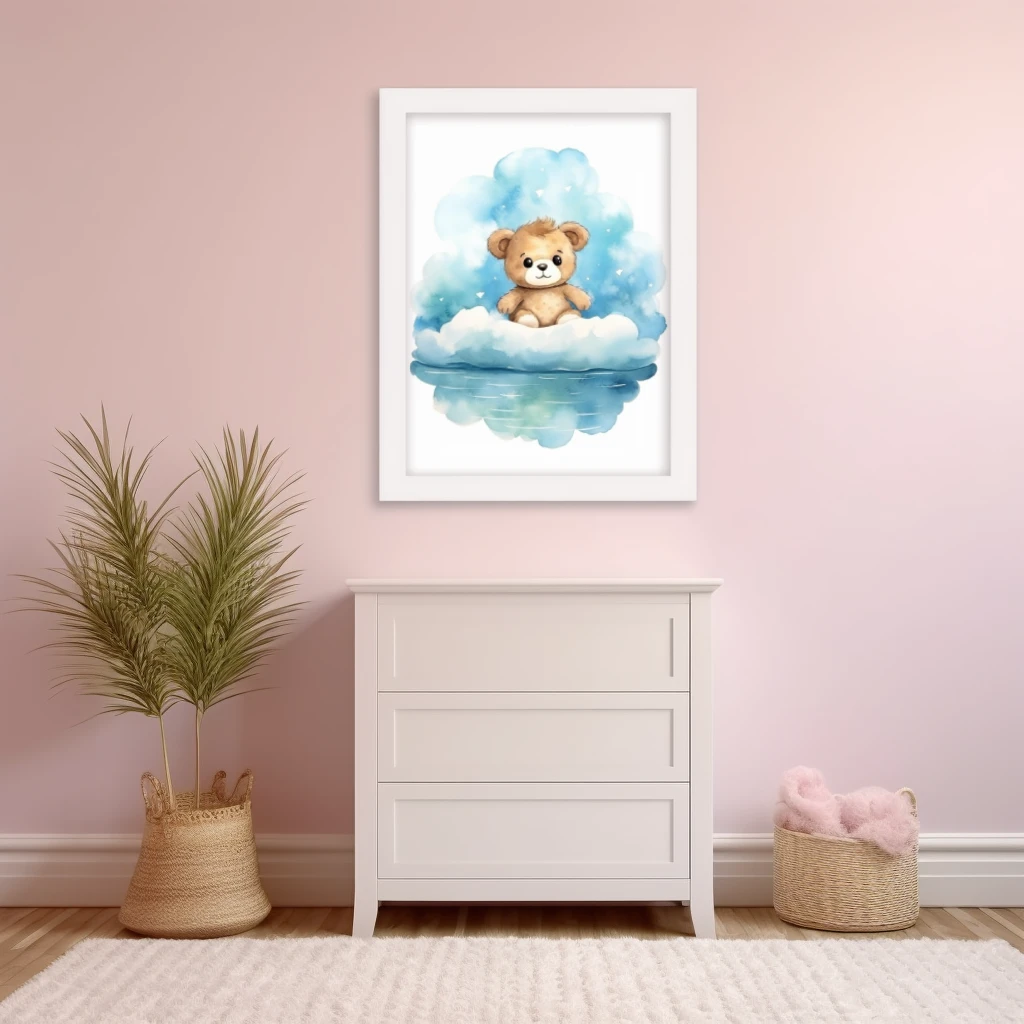 Lieve teddybeer op een wolk poster