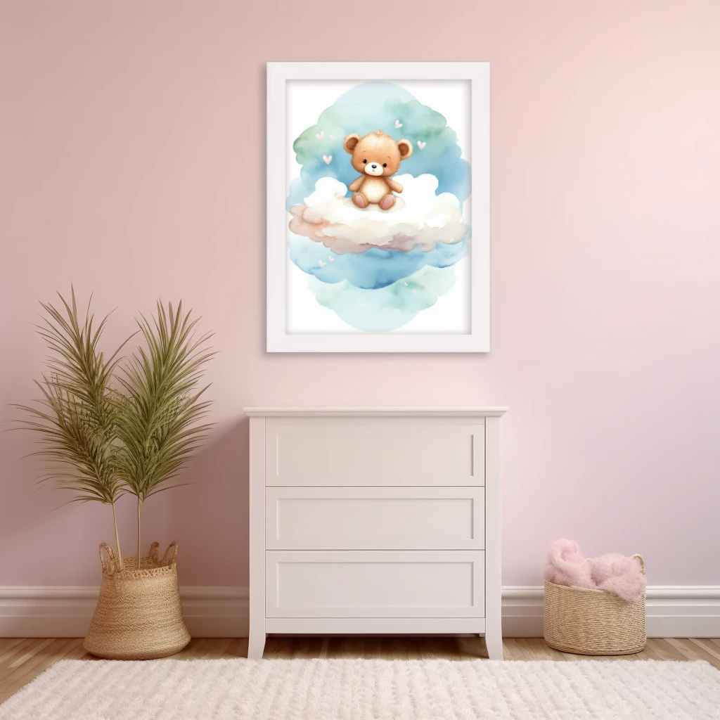 Snoezige teddybeer op een wolk poster