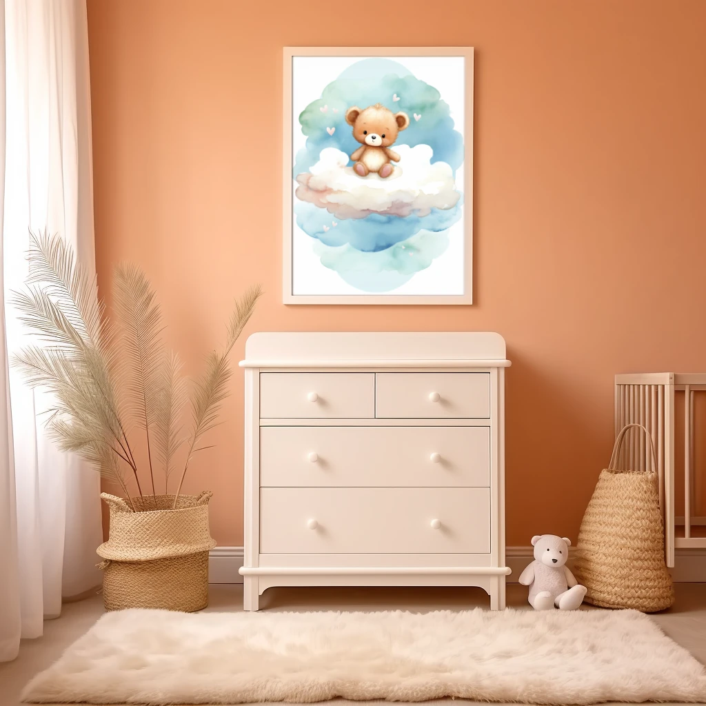 Snoezige teddybeer op een wolk poster