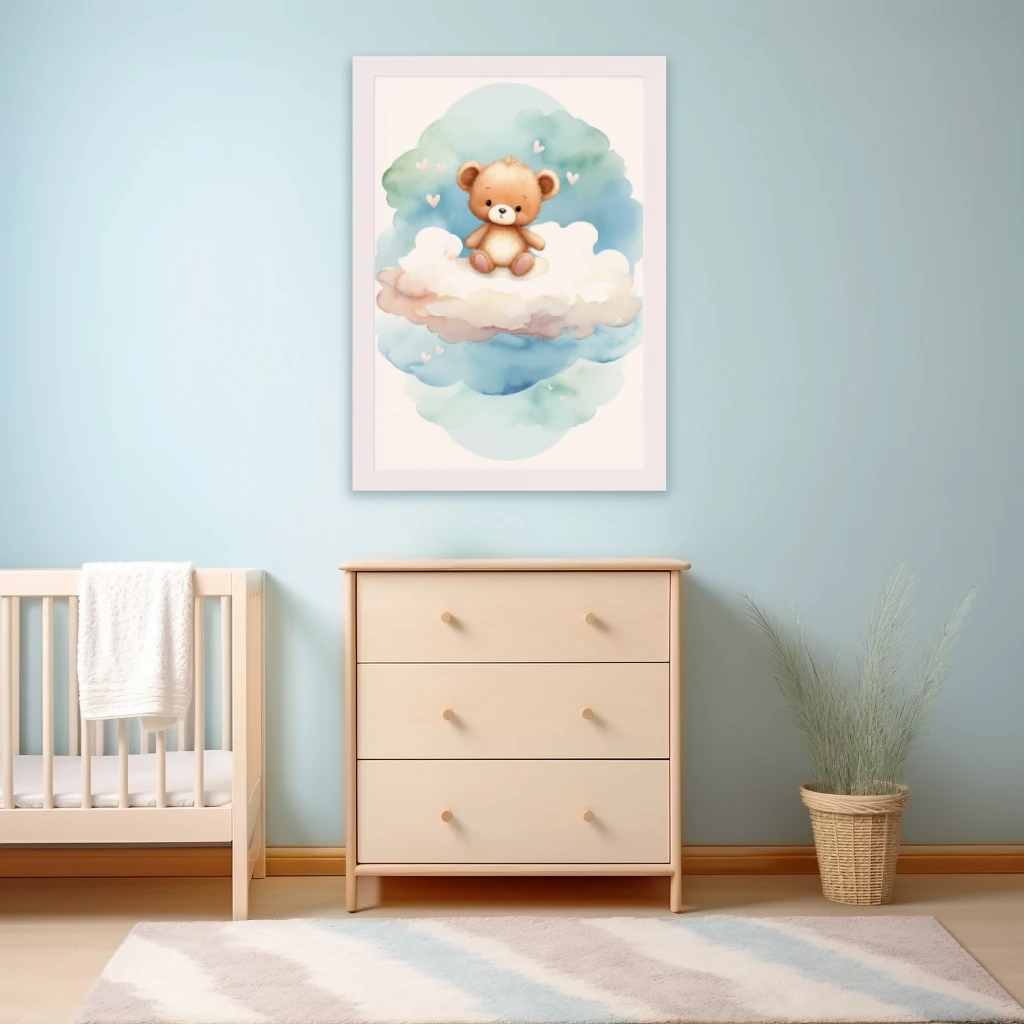 Snoezige teddybeer op een wolk poster