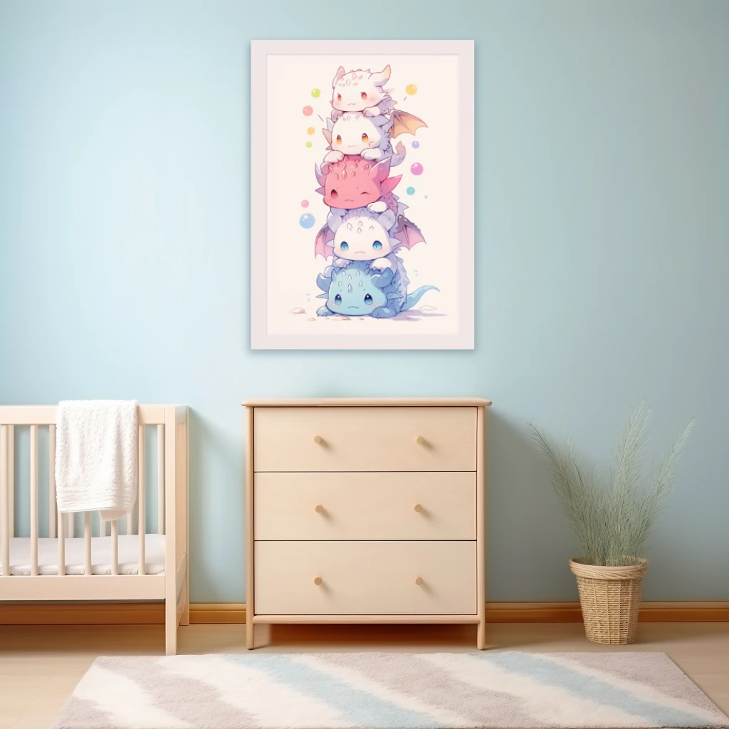 Schattige stapel van baby draken poster