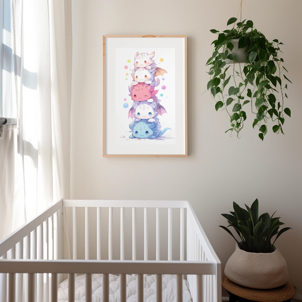 Schattige stapel van baby draken poster