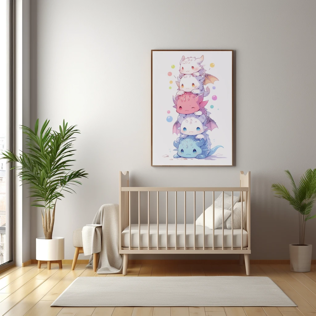 Schattige stapel van baby draken poster