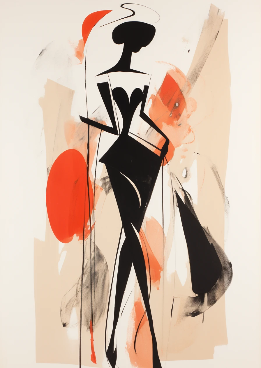 Zwart wit rood abstract figuur lopend poster