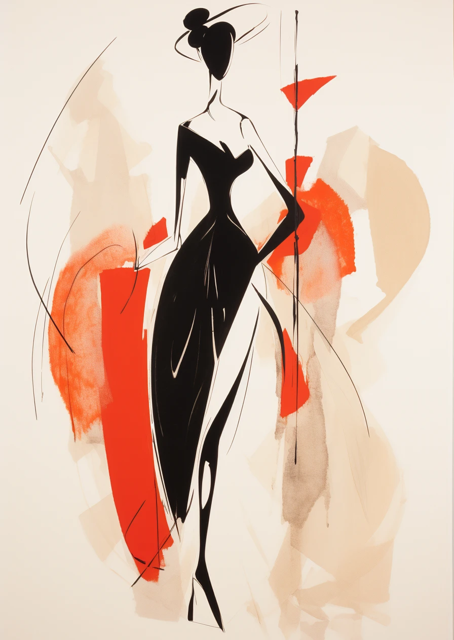 Zwart wit rood abstract figuur vrouw poster