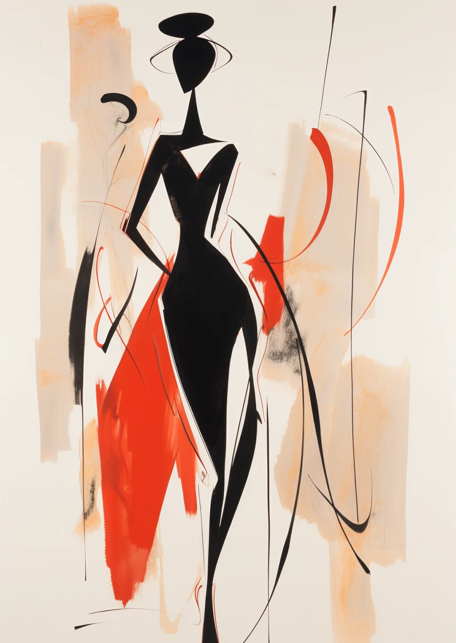 Zwart wit rood abstract figuur shopping poster