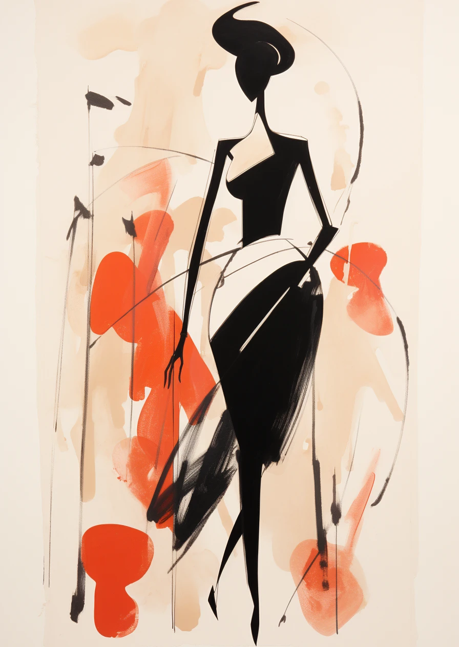 Zwart wit rood abstract figuur fashion poster