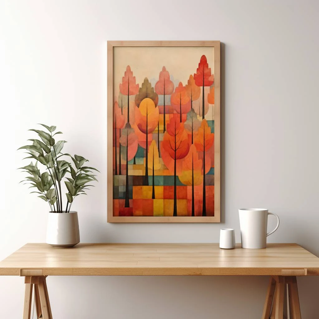 Herfstbomen in de stijl van Paul Klee poster