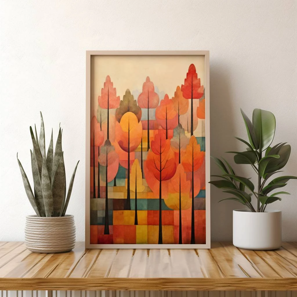 Herfstbomen in de stijl van Paul Klee poster