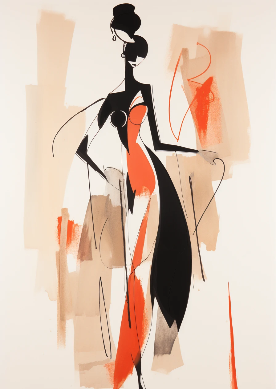 Zwart wit rood abstract figuur in jurk poster